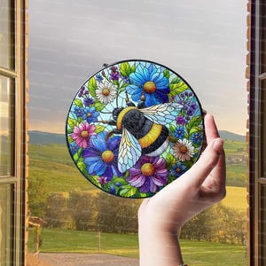 Bumble Bee Glass Suncatcher, Honey Bee Glass Art, Fly Insect Window Hangings, Bee Lover Gift, Glass Wall Hanging, Bumble Bee Art, Home Decor