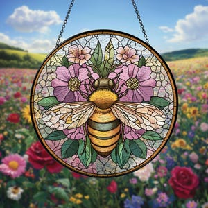 Bumble Bee Glass Suncatcher, Honey Bee Glass Art for Window Hanging, Perfect Gift for Bee Lovers, Decorative Wall Hanging for Home Decor.