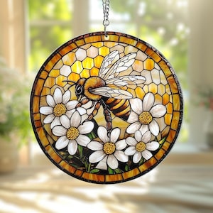 Bee Wildflowers Acrylic Suncatcher, Honey Bee Suncatcher, Honeybee Gift for Garden Lovers, Gift for Mom, Mother's Day Gift, Teacher Gift