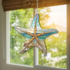 Starfish Ornament, Beach Window Hanging, Ocean Sun Catcher, Coastal Home Decor, Sea Lover Gift, Nautical Ornament, Beach Theme Decor